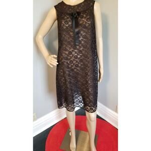 70s Vintage Black Lace over Nylon Short Nighty - L